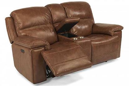 Fenwick Power Reclining Leather Loveseat with Console