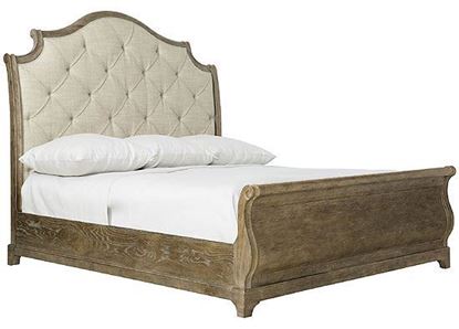 Rustic Patina Upholstered Sleigh Bed (387-h33d-fr3d) in a Peppercorn finish by Bernhardt furniture
