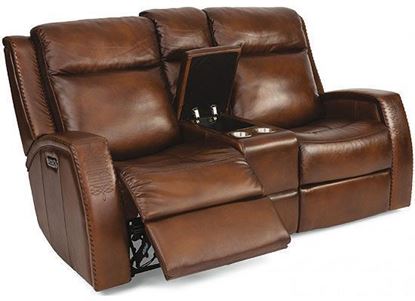 Mustang Reclining Leather Loveseat with Console (1873-64PH) and Power Headrest